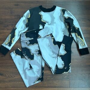 Noli Black, White & Gold Marble Leggings and Sweatshirt SET